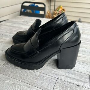 Black Chunky Heel Loafers
